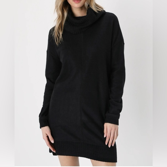 NWT Lulus Autumn Daze Black Cowl Neck Long Sleeve Sweater Dress - Size L - Picture 2 of 15